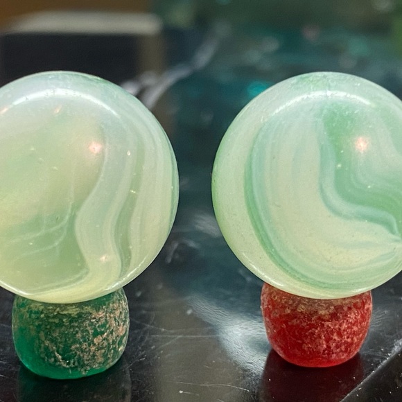 2 vintage tri lite light green & white phantom conqueror marbles - Picture 2 of 9